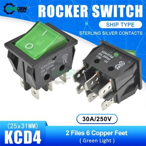 KCD4 4Pin 6Pin ON-OFF Boat Rocker Switch Sterling Silver Contacts Power Switch with LED Indicator Light 30A/250V 25*31MM