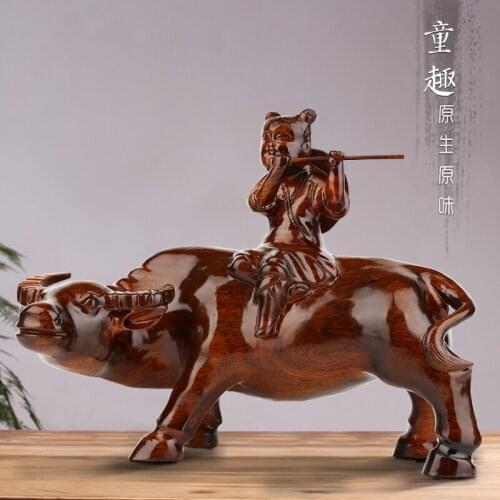 Mahogany handicraft wood carving Zodiac ox solid wooden ox ornament