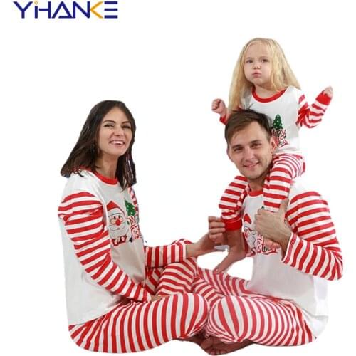 2021 Christmas Hot Sale Home Family Matching Outfits Striped Parent-Child Suit Santa Claus Print Childrens Clothing Pajamas