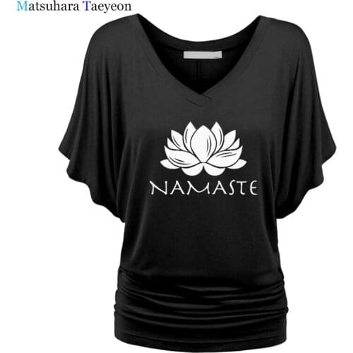 Fashion Women clothing Namaste Print Tee T-shirt Women Top Batwing Sleeve Female tops clothing t shirt Brand for girls