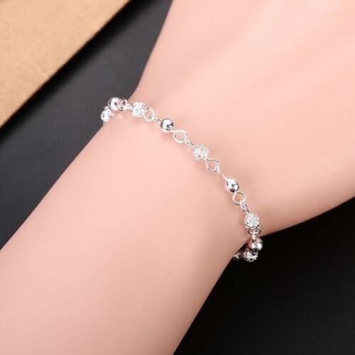Fashion Charm Crystal Ball Women Silver Bracelet Beads Hollow Chain Cuff Bracelets Jewelry Couples Gift