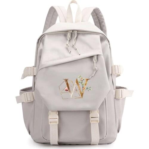 Fashion 26 Letter Backpack for Girl School Student Bag Large Capacity Beige Laptop Bag Travel Mochilas Women Bag Casual Rucksack