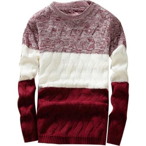 Mens Autumn Sweaters O Neck Long Sleeve Sweater Patchwork Sliming Fits Knitted Pullover Sweater Autumn Winter pull homme erkek