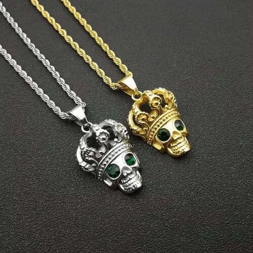 New Fashion gold color 316L Stainless Steel Broken Skull Pendant with rhinestone Party Birthday Gift Jewelry Skeleton Necklaces