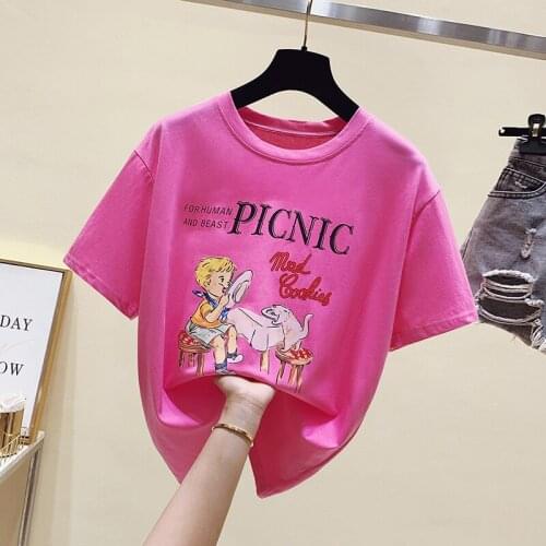 2021new Korean Cartoons printing Summer Fashion T Shirt Women Tops Loose Short sleeve Women Tshirt women fashion tops