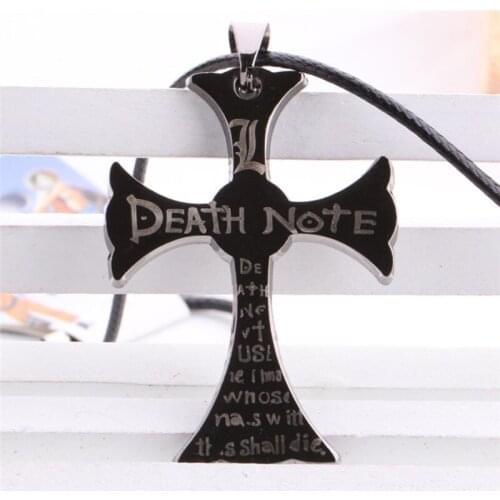 New Fashion Anime Death Note Black Metal Necklace Cross Logo Pendant Cosplay Accessories For Women Men Jewelry Wholesale 10pcs