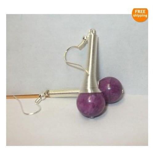 New Favorite Gemstone Earring Lovely Pair 12mm Purple Amethyst Beads Fine Jewelry S925 Sterling Silver Dangle Earrings