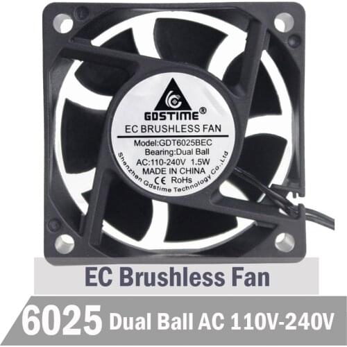 100Pcs Gdstime Ball 6CM 60MM EC Brushless Fan 60X25MM AC 110V 115V 120V 220V 240V Cooling Fan Industry Cooler Fan