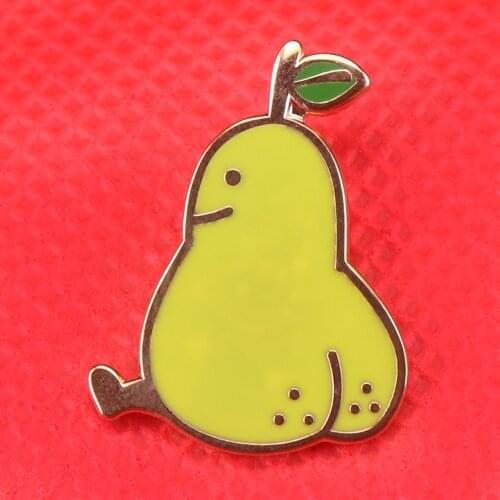 Moving pear enamel pin yellow fruit brooch funny butt art badge adventure theme jewelry novelty gift for girls women accessory