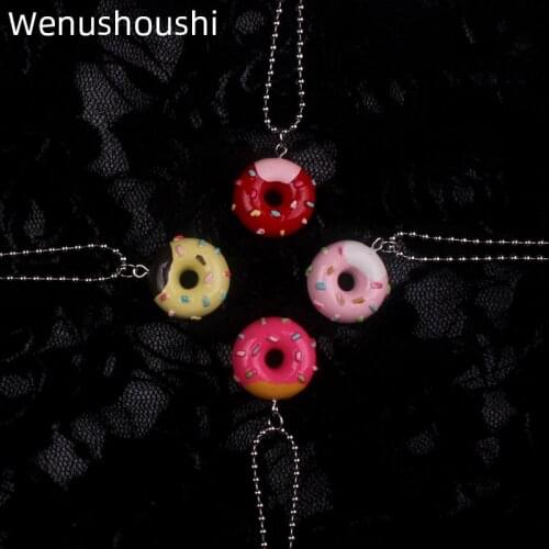 Fashion candy color stainless steel beads chain Donut pendant necklaces for women cute trendy sweet foods bijoux femme gifts