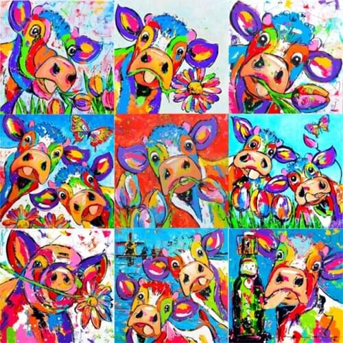 Full Diamond Painting Cross Stitch Mosaic Cartoon Cow 5D Diy Square Round Stone Bead Drill 3d Embroidery Rhinestone Gift BK