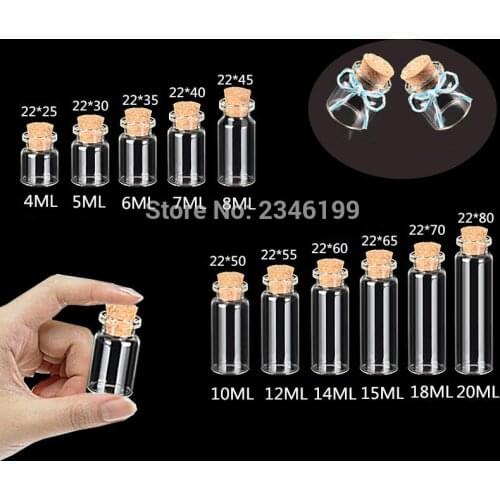 100pcs D22mm Clear Glass Bottle Test Tube With Cork DIY Gift Tools Capsule Wishing Bottles Lab Supply Portable Empty Packaging