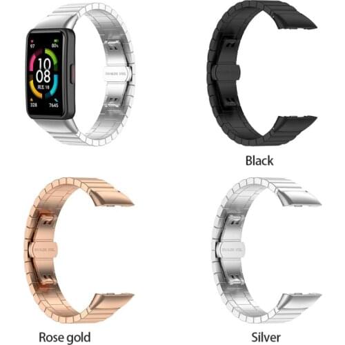 Textured Stainless Steel Strap Bracelet Belt Watch Band Strap Replace Watch Strp For Huawei Band6 For Honor Band 6 Metal Strap