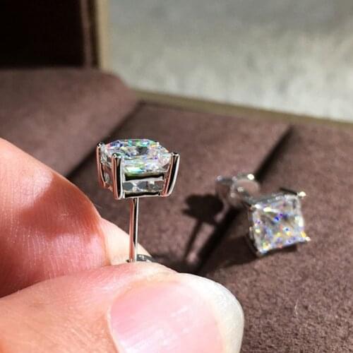 3/4/5/6/7MM Stainless Steel Cut Zircon Square Stud Earrings with Four Claws Gift Colorful Zircon Earrings Exquisite