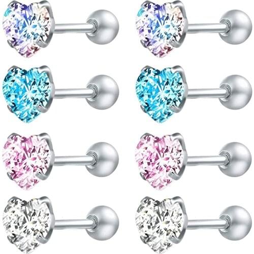 ZS Wholesale 2020 Stainless Steel Earrings Studs 8pcs Cubic Zirconia Surgical Steel Earring Studs Set For Women Helix Piercing