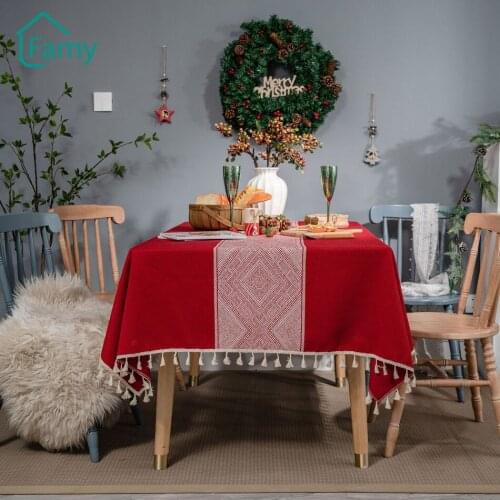 New Year Tablecloth Christmas Decoration Red Table Cloth Polyester Fabric Rectangular Picnic BBQ Coffee Table Cover Mat