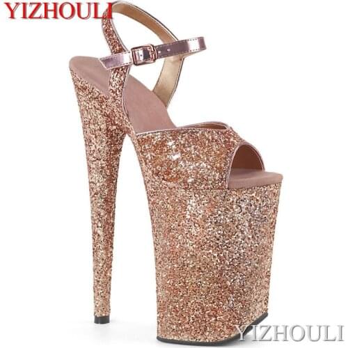9 inch super high heels, sequined upper, 23 cm high heels for summer women, pole dancing sandals for sexy models