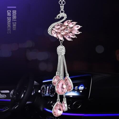 Bling Bling Diamond Car Hanging Accessories Crystal Swan Car Charms for Rear View Mirror Accessories Interior Woman Decoration