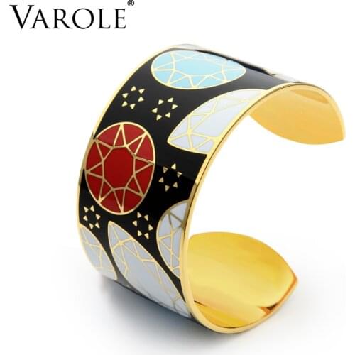 VAROLE 40mm Width Star Pattern Color Enamel Can Open Bangle Love Bangles & Bracelets For Women Fashion Jewelry Pulseiras Femme
