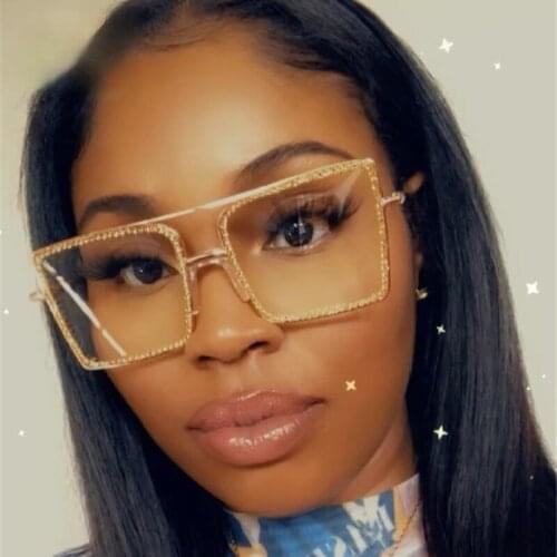 Vintage Square Women Diamond Sunglasses Frames Fashion Ladies Gold Glasses Pearl Frame Clear Lens Retro Eyewear Optical Frames