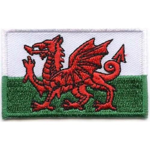 Wales Country Embroidery Emblem Made by Twill with Heat Cut Broder and Iron On Backing Accept Custom MOQ50pcs Free Shipping