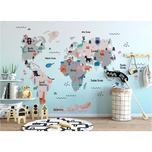 WDBH custom mural photo 3d wallpaper Cartoon world animal map childrens room home decor 3d wall murals wallpaper for wall 3 d