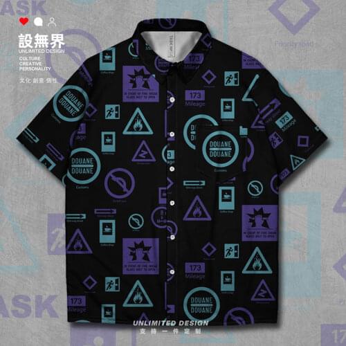 Puzzling WorldWorld Color Matching Warning Logo Color Short-Sleeved shirt Beach Hawaiian Shirt clothing mens Clothes Summer