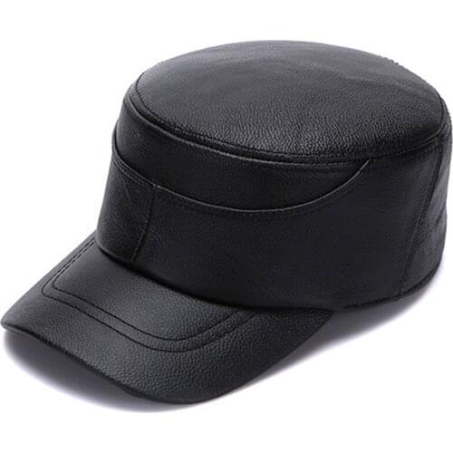 Svadilfari New 2018 Genuine Black/Brown Cowskin Leather Mans Cap Women Handsome Military Hats Caps Genuine Leather Hats