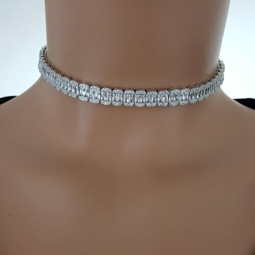 Women Choker Necklace Baquette 925 Sterling Silver Womens Choker Made in TURKEY