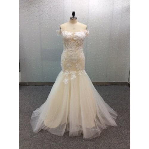 Elegant Long Boat Neck Mermaid Lace Wedding Dresses Boat Neck Backless Custom Sweep Train Tulle Bridal Gown For Women