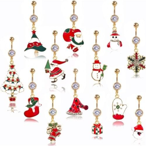 1PC Merry Christmas Jewelry Piercing Navel for Women Crystal Fashion Sexy Rhinestone Belly Button Ring Bar Body Piercing Jewelry