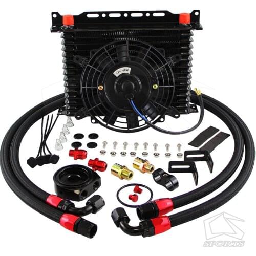 15 Row AN10 Trust 262MM Oil Cooler Kit Filter Adaptor Kit+7" Electric Fan Kit