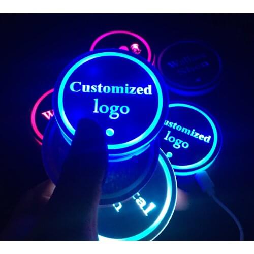 2PCS Car Logo LED Colorful Water Cup Mat Lights Seat Trim Accessories Car drink holder For Mercedes-Ben z E260 C300 S350 GLC ML