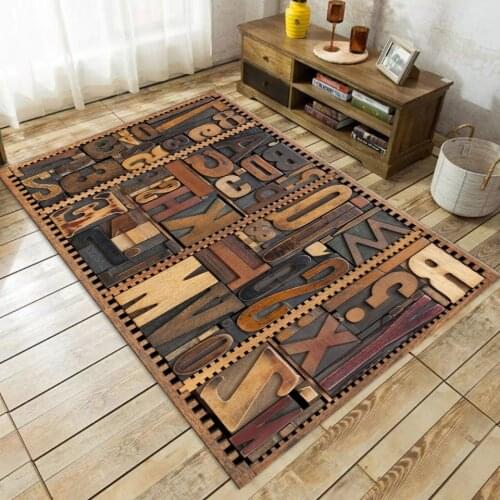 Letter Number 3D Mat For Living Room Retro Wood Pattern Youth Room Carpet Sofa Carpet Large Chair Mat Decor For Childrens Room