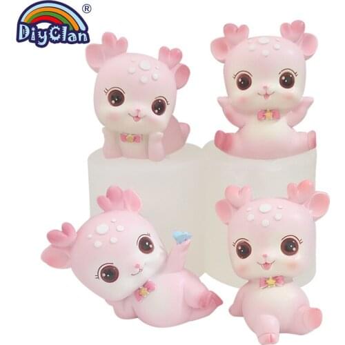 3D Cartoon Sika Deer Moose Plaster Molds Silicone Crafts Chocolate Mould DIY Candle Resin Ornament Cake Decorating Tools Kitchen