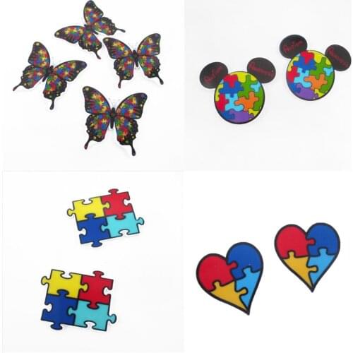 Acrylic DIY Craft Supplies Autism Awareness Health Puzzle Flat Back Custom Planar Resins DIY Hair Bows Phone Decoration,c17413