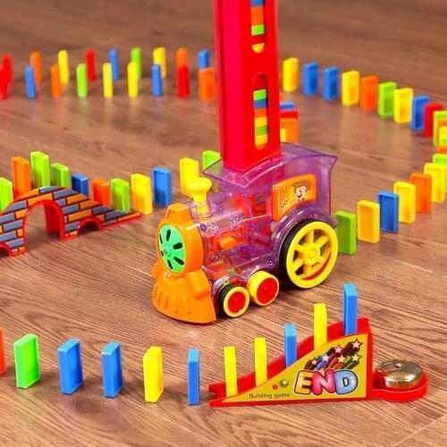 Domino Train Car Set with Sound and Light Automatic Laying Colorful Domino Block Childrens Educational Toys for Kids Domin