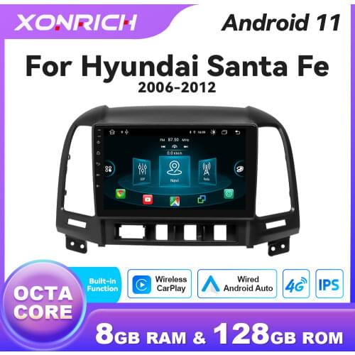 Carplay 6GB 128GB AI Voice 2 Din Android 11 Auto Radio For Hyundai Santa Fe 2 2006-2012 4G Car Multimedia GPS 2 Din Auto Radio