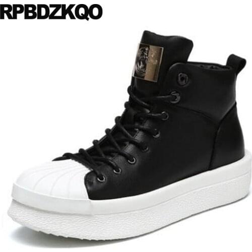 High Sole Genuine Leather Boots Top Men Full Grain Booties Ankle Harajuku Metalic Shoes Thick Soled Trainer Platform Sneakers