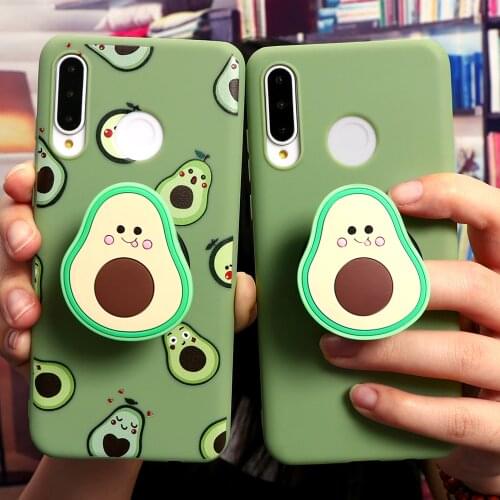 For Huawei P40 P30 P10 P20 Honor 10i 8X 9X 9 Mate 20 10 Lite Pro Y6 Y7 Y9 P Smart 2019 Z 3D Lovely Avocado Stand Holder TPU Case