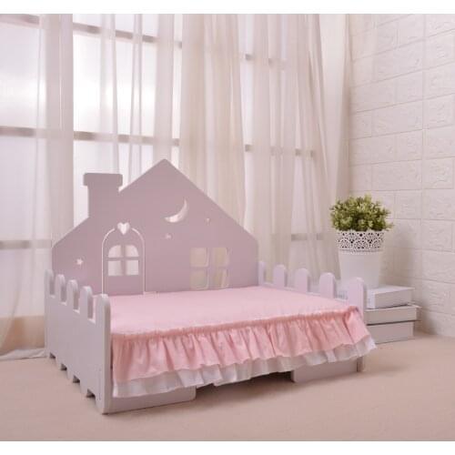 Wood plastic board cat bed cartoon pet cot soft dog bed pure cotton fabric breathable and easy to clean