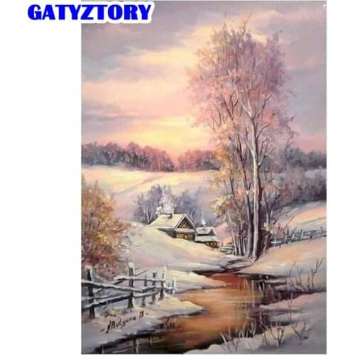 GATYZTORY Small House In Snow Landscape Paints By Numbers Kits For Kids Diy Gift HandPainted Painting Kits By Number Artcraft