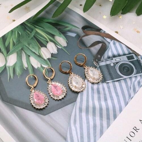 Exquisite EarringS Copper Material Cubic-Zirconia Crystal Pink Party Wedding Jewelry