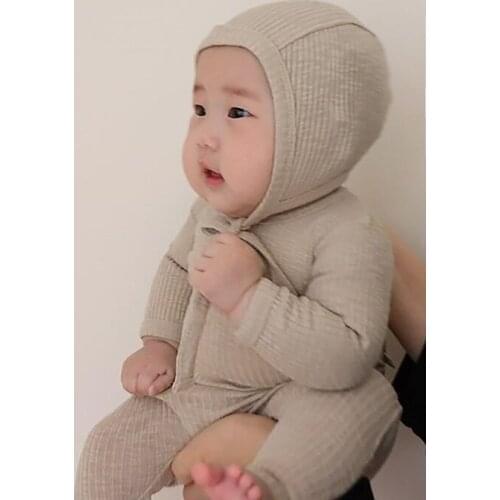 2021 Autumn Long Sleeve Stretch Pit Strip Baby Romper+Pant Clothing Set Solid Newborn Kids Boy Girl Paddy One-piece Unisex Suit