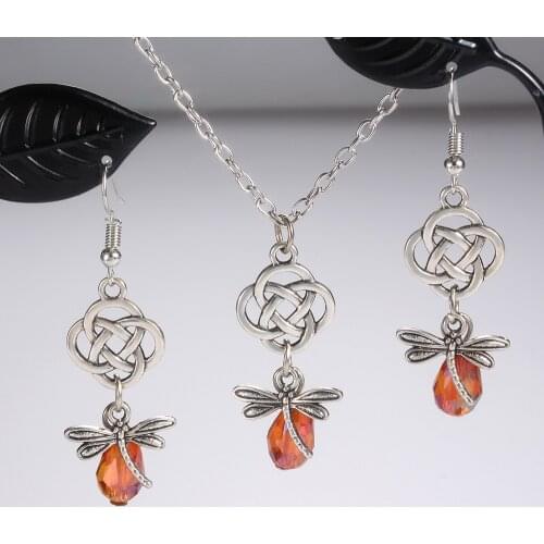 Jewelry Set for Womens Fashion Chinese knot Dragonfly Zircon Necklace Pendant Earrings Set Simple Jewelry Party Wedding Gifts