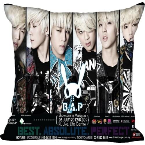 Korea-Pop B.A.P Printing Square silk Satin Pillowcases 35x35cm,40x40cm One Side Printed Customize your image gift