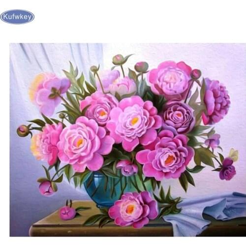 Square drill peony modern home decoration diy diamond painting flowers needlework 3d full diamond embroidery painting