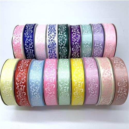 5Yards/Lot 25mm Polyester Ribbon Printing Flower Ribbon For Hair Bow Wedding Christmas Decoration DIY Handmade Rainbow Ribbon