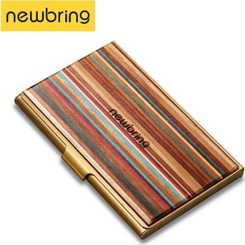 New Bring Business Card Case Wood and Metal Material Bank Credit Card Holder for Men Cards Organizer Male Multifunction Card Bag