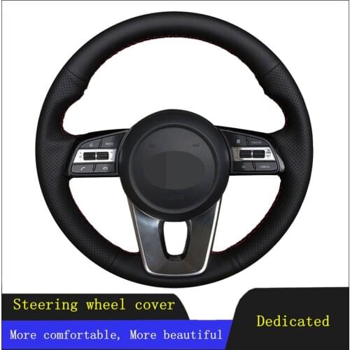 DIY Car Steering Wheel Cover Black Hand-stitched Genuine Leather For Kia K5 Optima 2019 Cee'd Ceed 2019 Forte Cerato (AU) 2018